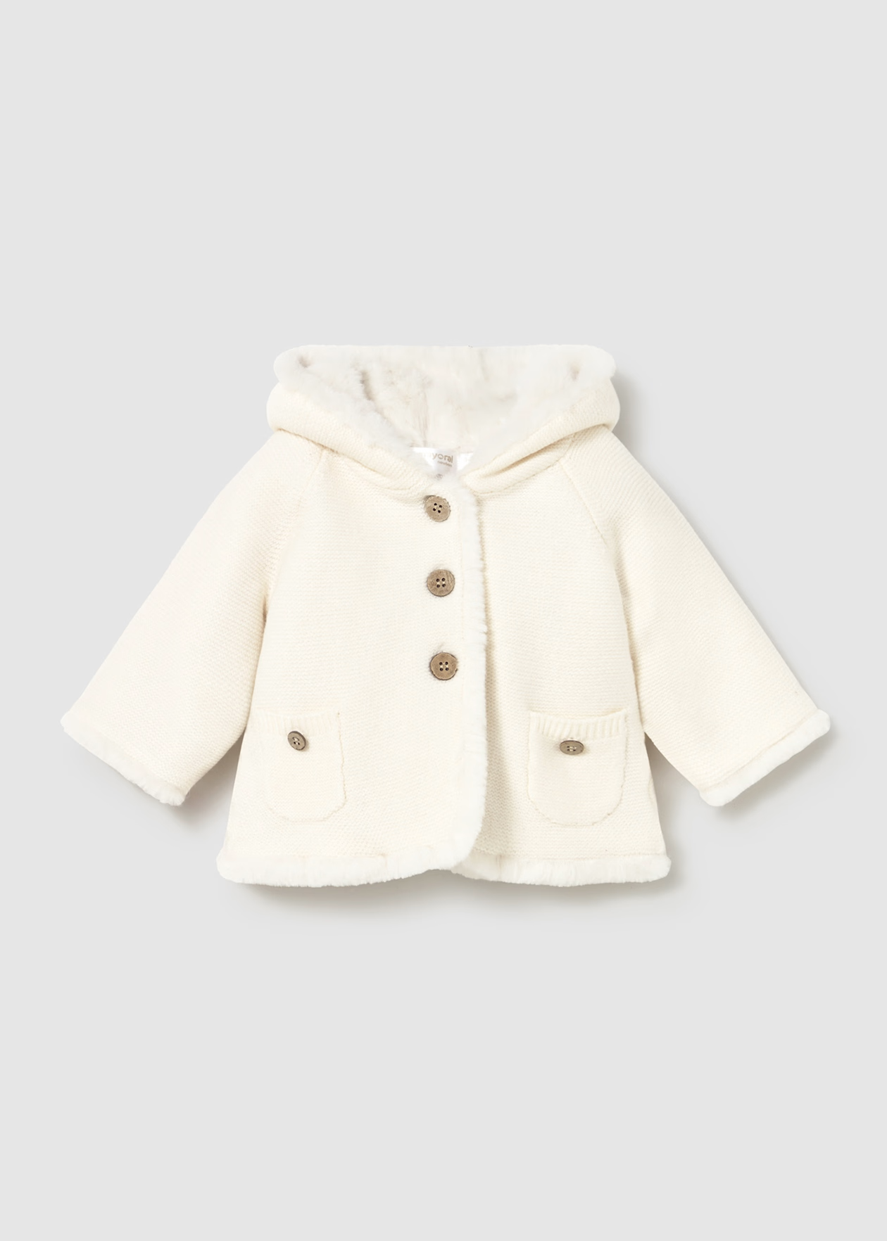 MAYORAL: NEWBORN GIRL KNIT JACKET WITH FAUX FUR