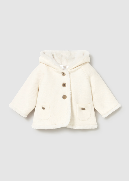 MAYORAL: NEWBORN GIRL KNIT JACKET WITH FAUX FUR