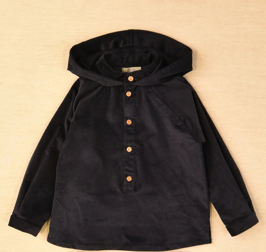 JOSE VARON : "Samuel" Navy Hooded Shirt