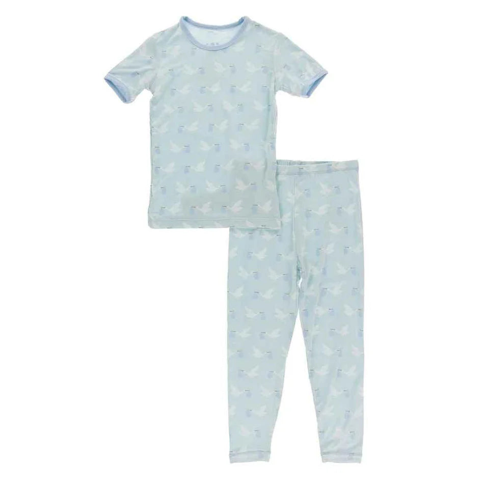 KICKEE: SPRING SKY STORK PRINT SHORT SLEEVE PAJAMA SET