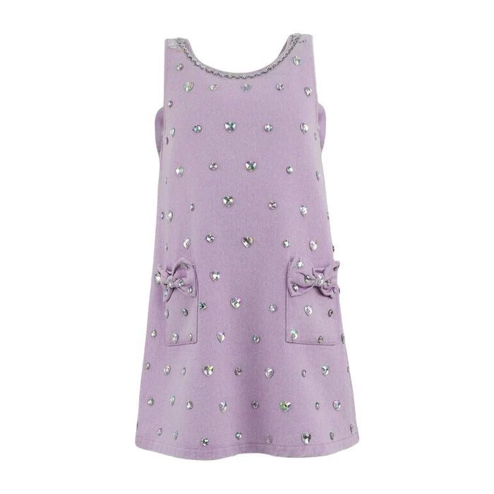 Lola and the Boys: Lavender Crystal Heart Denim Bow Dress