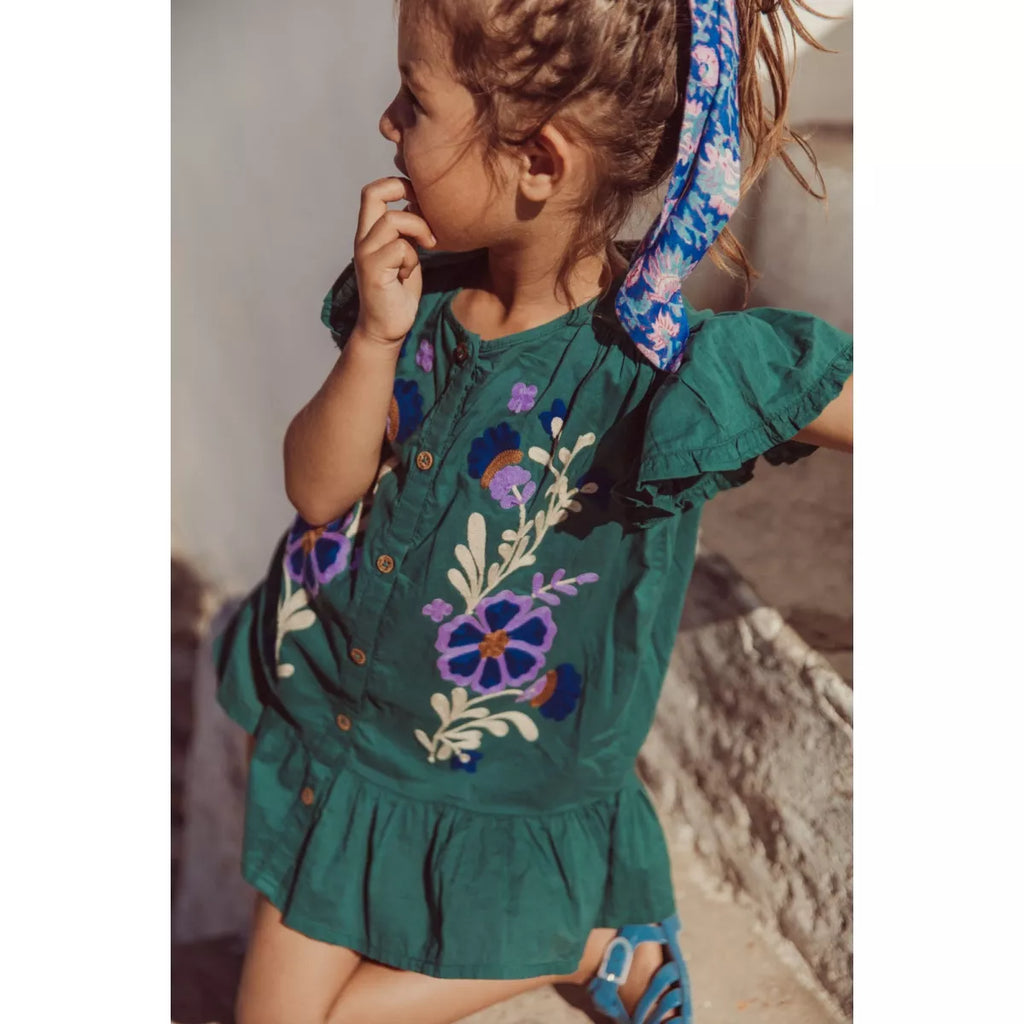 Dark Green Purple Floral Print Dress