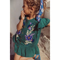 Dark Green Purple Floral Print Dress