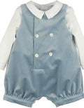 LULI & ME: Deluxe velvet boy romper blue