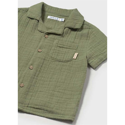 MAYORAL: BOYS S/S OLIVE GREEN MUSLIN SHORT SET