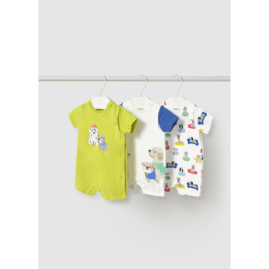 MAYORAL: INFANT BOYS DOGGY ROMPERS VALUE PACK 3 PIECE