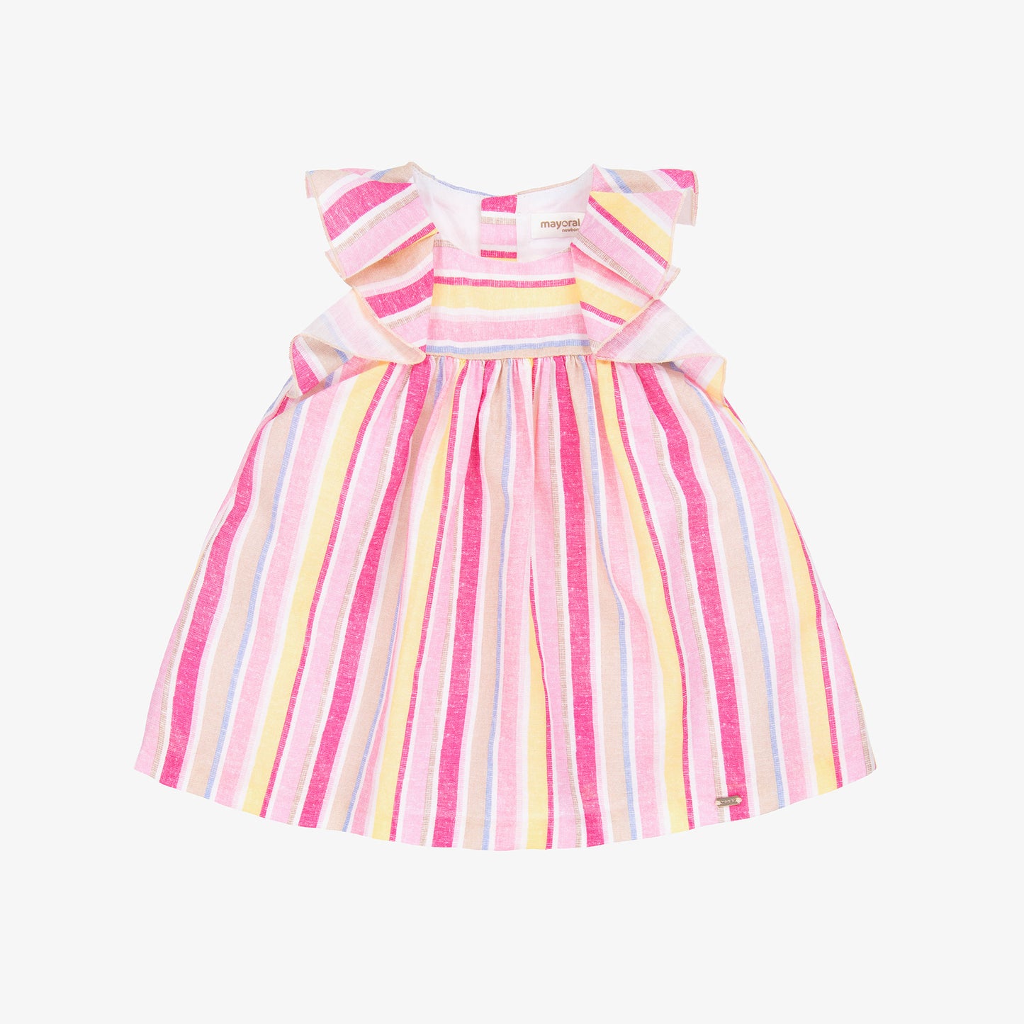MAYORAL: BABY GIRLS PINK STRIPE COTTON LINEN DRESS