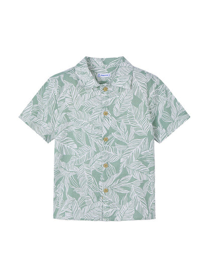 MAYORAL: BOYS S/S GREEN LEAF PRINT SHIRT WITH SHORT