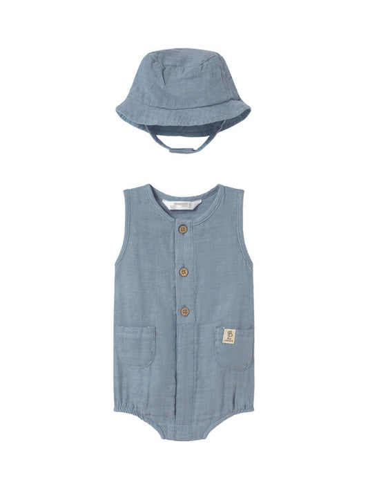 MAYORAL: BOYS ROMPER W/BUCKET HAT
