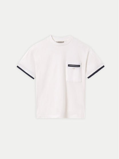 MAYORAL: BOYS WHITE T-SHIRT WITH NAVY TRIM