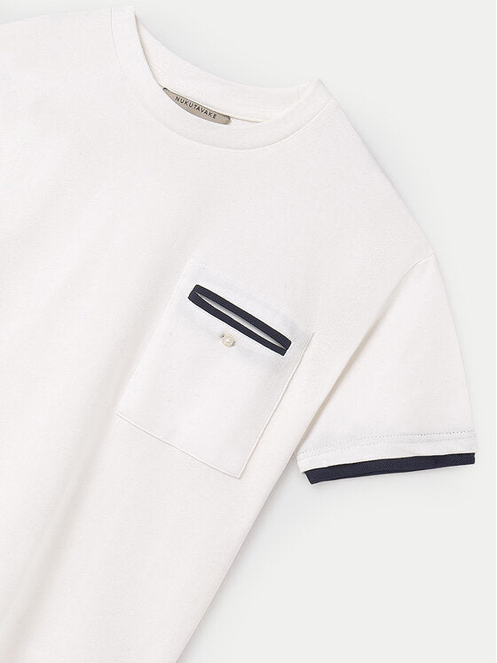 MAYORAL: BOYS WHITE T-SHIRT WITH NAVY TRIM