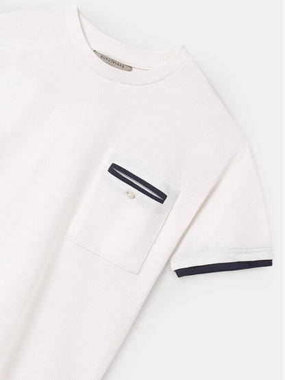 MAYORAL: BOYS WHITE T-SHIRT WITH NAVY TRIM