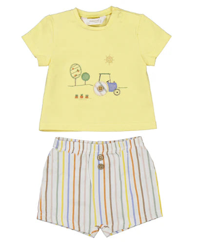 MAYORAL: INFANT BOYS TRACTOR MULTI-STIPE  SHORT SET