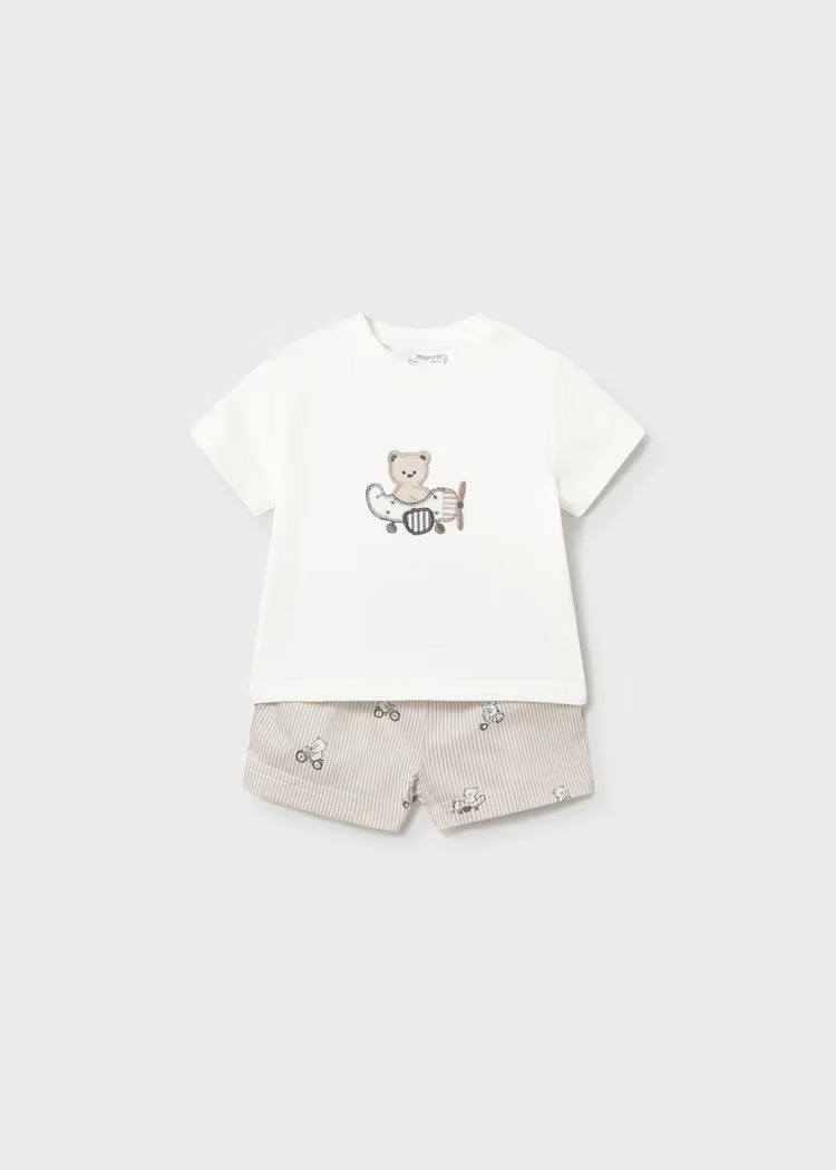 MAYORAL : Newborn Boy Shorts and Teddy Bear T-shirt Set
