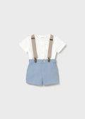 MAYORAL : Newborn Boy Shorts with Suspenders and Shirt Set