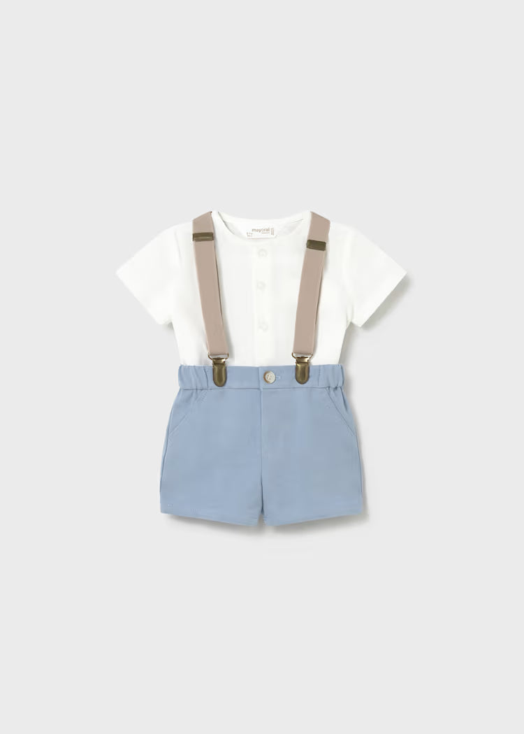MAYORAL : Newborn Boy Shorts with Suspenders and Shirt Set