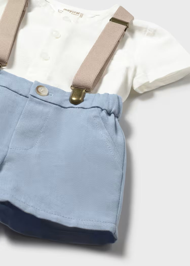 MAYORAL : Newborn Boy Shorts with Suspenders and Shirt Set