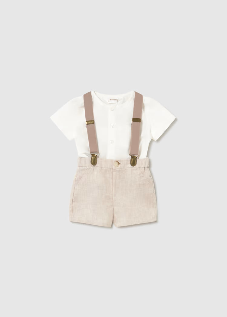 MAYORAL : Newborn Boy Shorts with Suspenders and Shirt Set