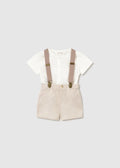 MAYORAL : Newborn Boy Shorts with Suspenders and Shirt Set