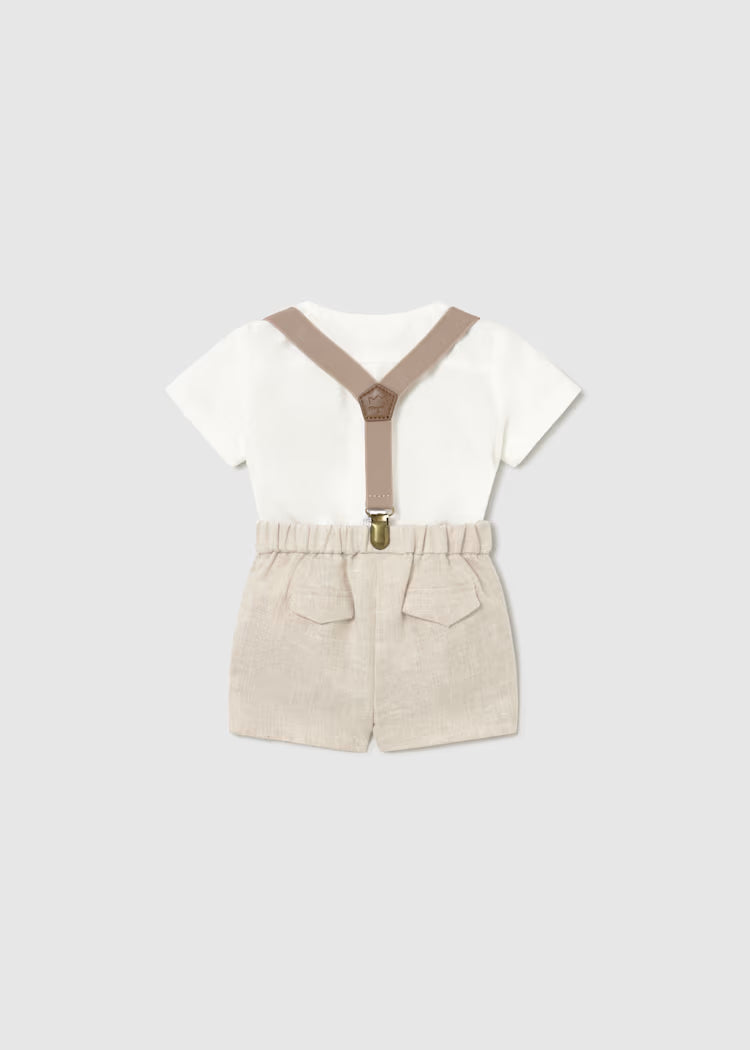 MAYORAL : Newborn Boy Shorts with Suspenders and Shirt Set