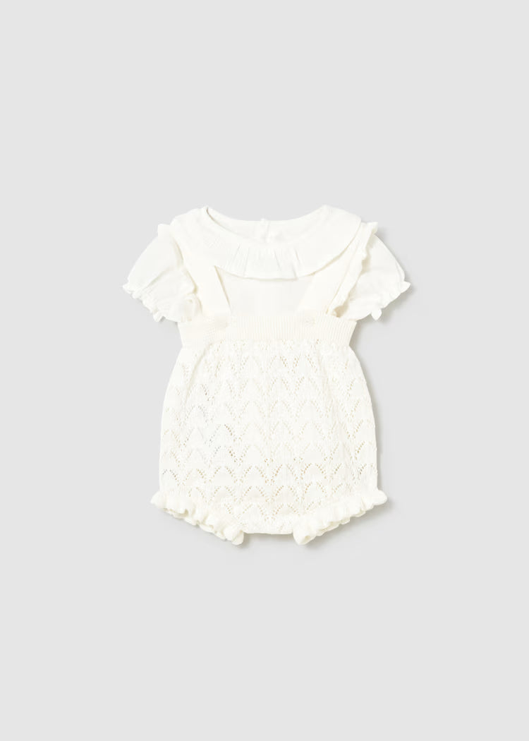 MAYORAL : Newborn Girl Knit Dungaree and Blouse Set