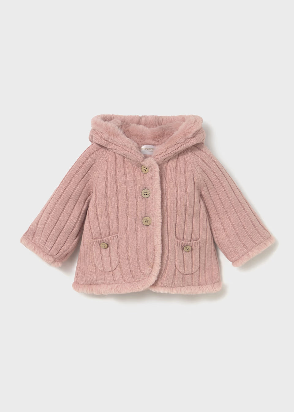 MAYORAL: NEWBORN GIRL KNIT JACKET WITH FAUX FUR