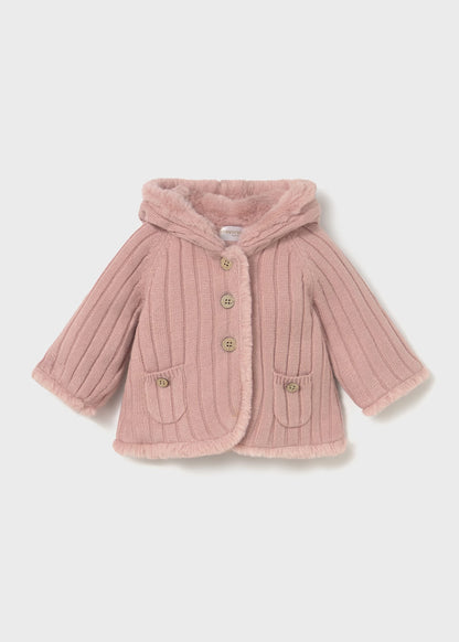MAYORAL: NEWBORN GIRL KNIT JACKET WITH FAUX FUR