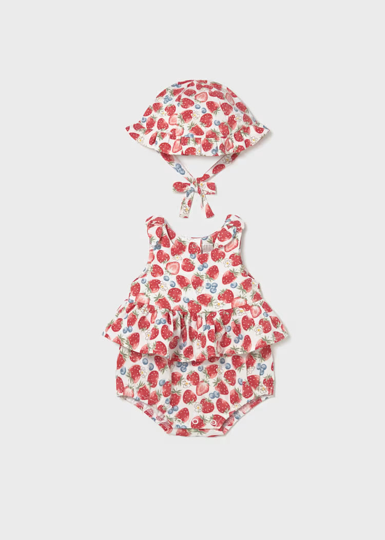 Mayoral: Newborn Girl Printed Romper with Hat Set