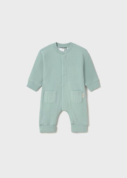 MAYORAL: NEWBORN LONG BUTTON FRONT ONESIE WITH BEAR DESIGN