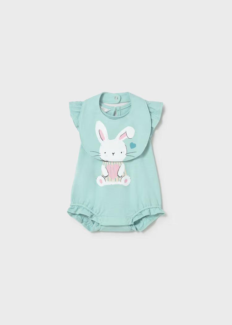 Mayoral: Short romper with ruffle and bib for newborns