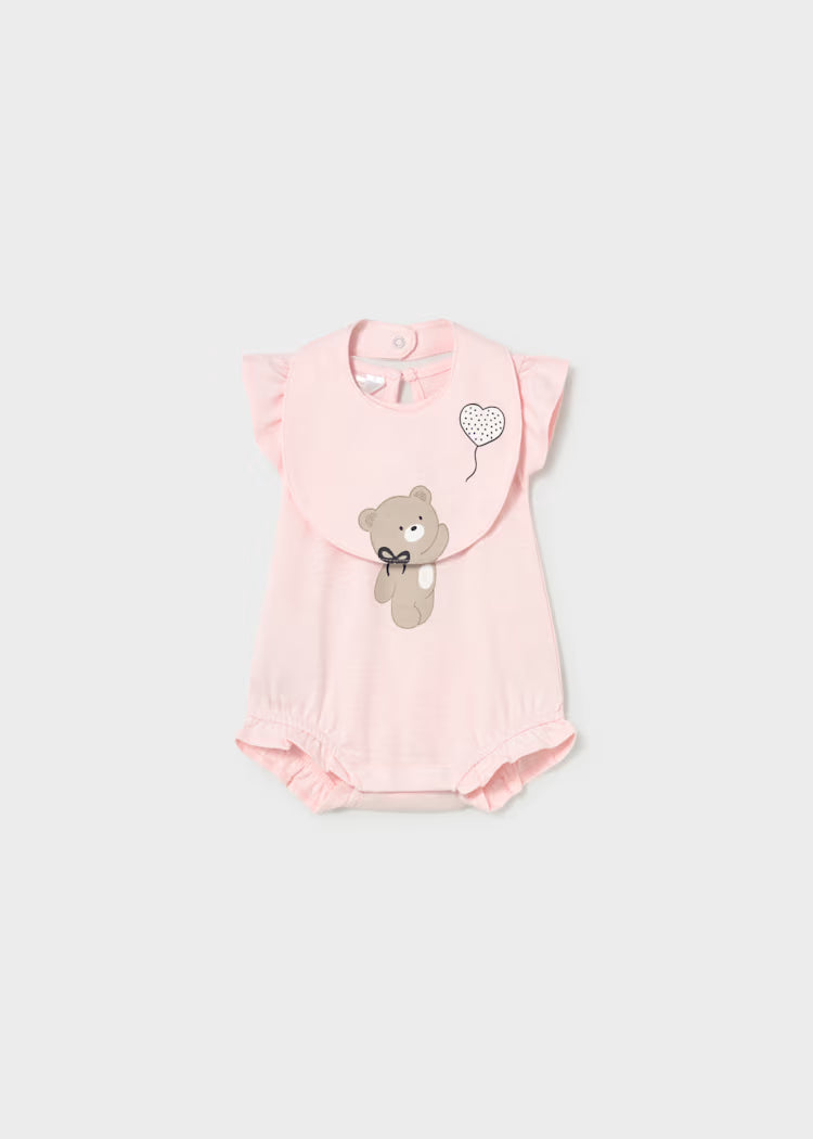 Mayoral: Short romper with ruffle and bib for newborns