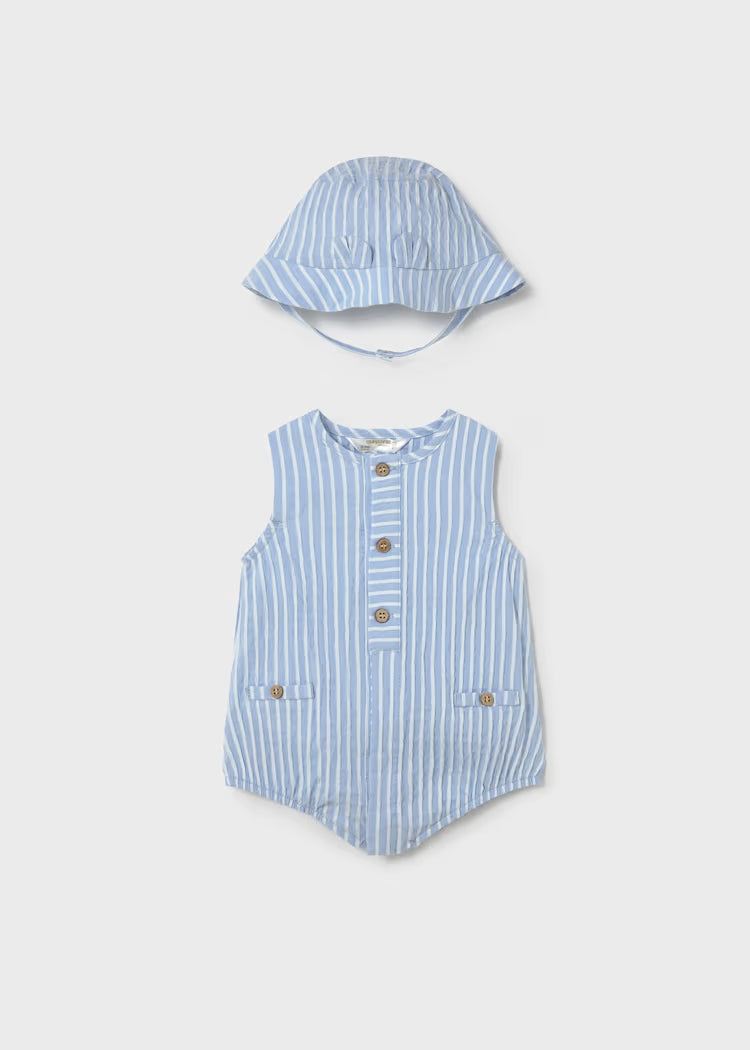 MAYORAL : Newborn Boy Printed Romper with Hat Set