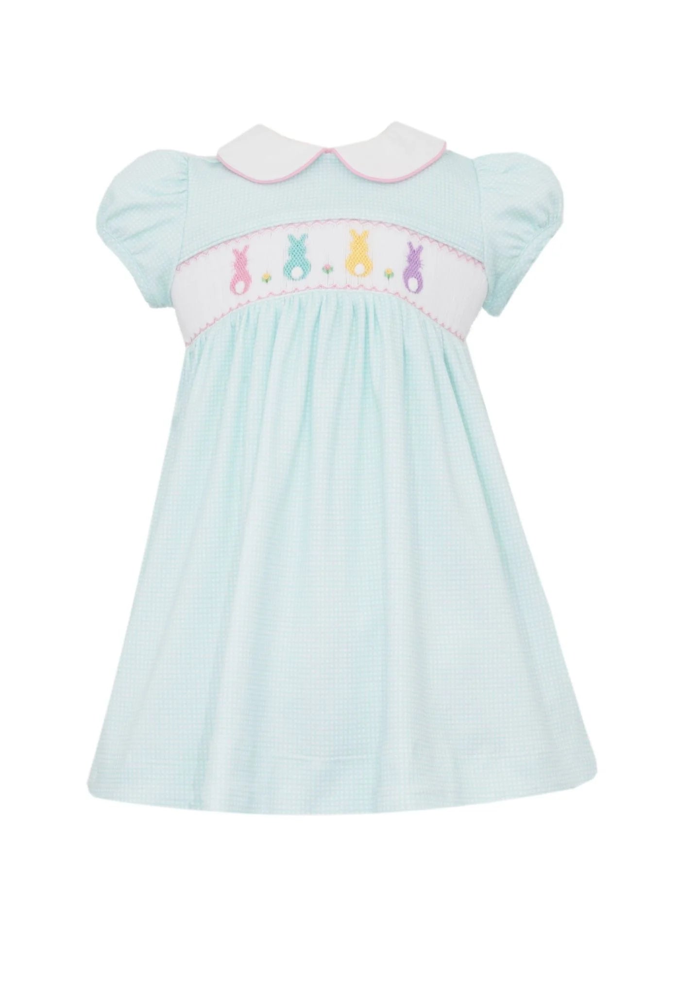 Mini Plaid Pima Mint White Patsel Bunny Dress