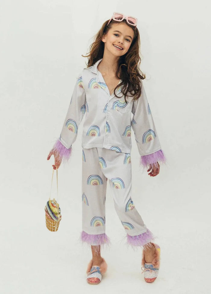 LOLA AND THE BOYS: RAINBOW FEATHER TRIMS SILK SET
