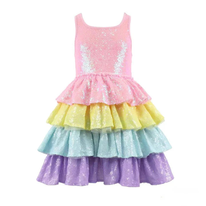 Lola and the Boys: Rainbow Sequin Tiered Dream Dress