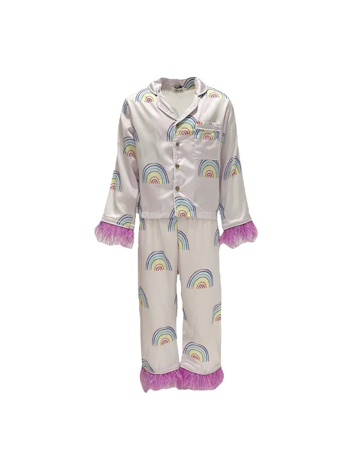 LOLA AND THE BOYS: RAINBOW FEATHER TRIMS SILK SET