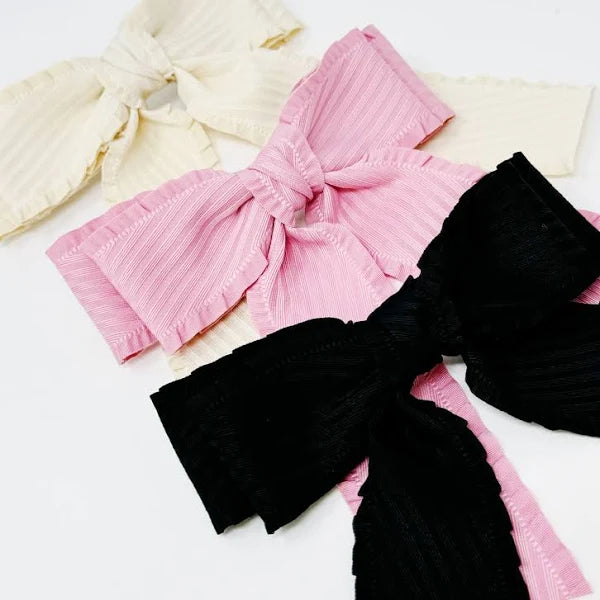ELLISON + YOUNG: FRILLED AND TEXTURED DOUBLED BOW HAIR CLIP