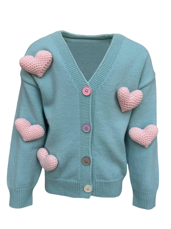 LOLA AND THE BOYS: RAINBOW PLUSH HEART CARDIGAN