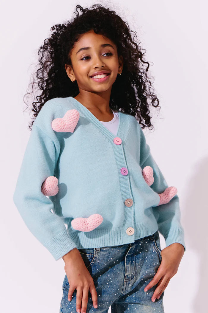 LOLA AND THE BOYS: RAINBOW PLUSH HEART CARDIGAN