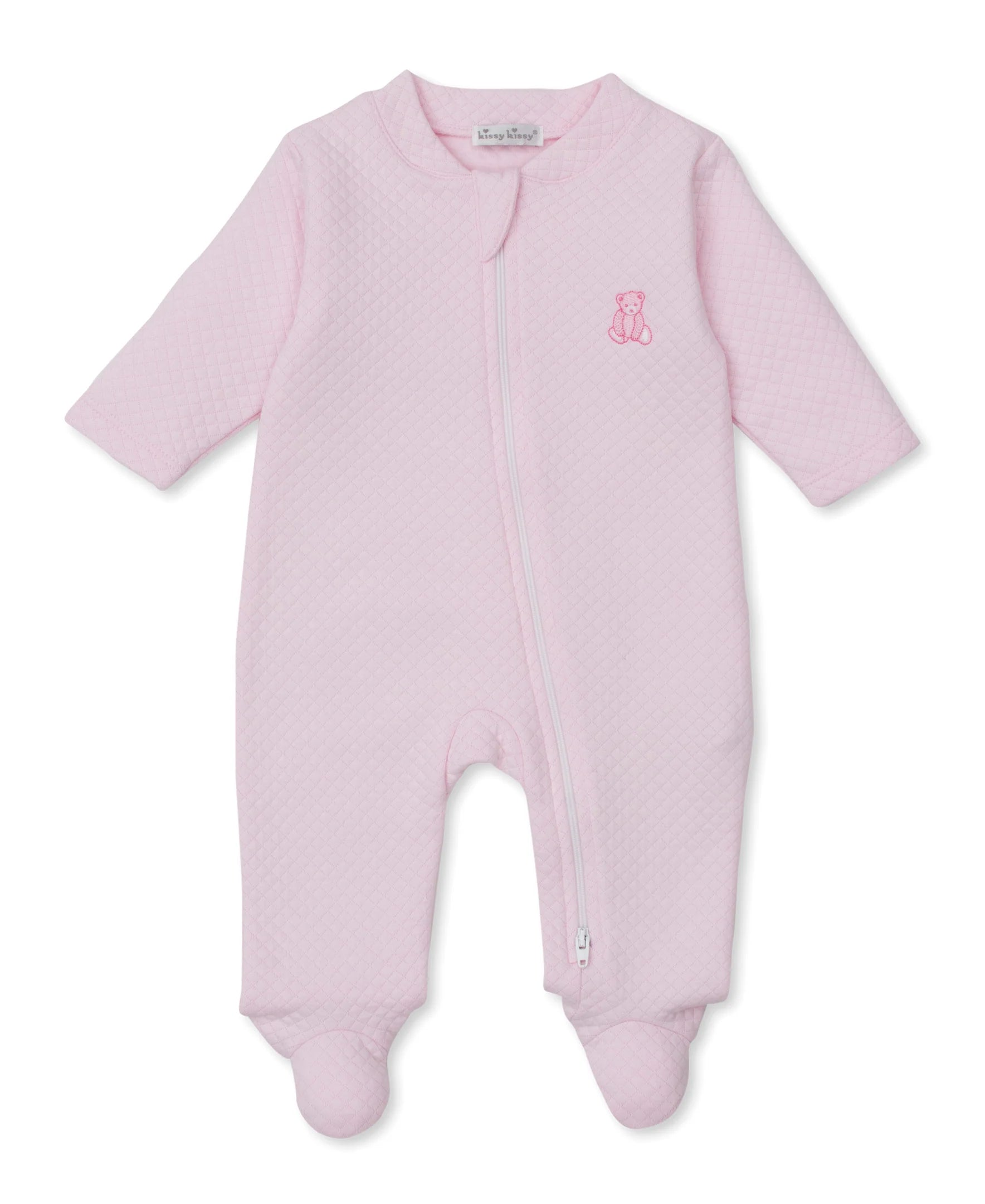 KISSY KISSY: PINK TEDDY BEAR TIME-JACQUARD FOOTIE W/ZIP