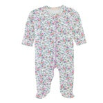 Baby Club Chic: Blush Floral Footie with Ruffles on Seat